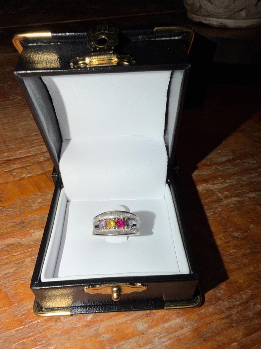 Solid White Gold 10k Multi-Stone Band Ring